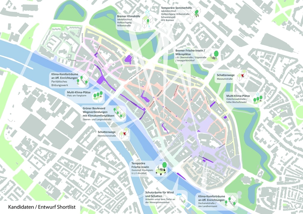 Lageplan der Bremer Altstadt mit Möglichkeiten der Stadtbegrünung