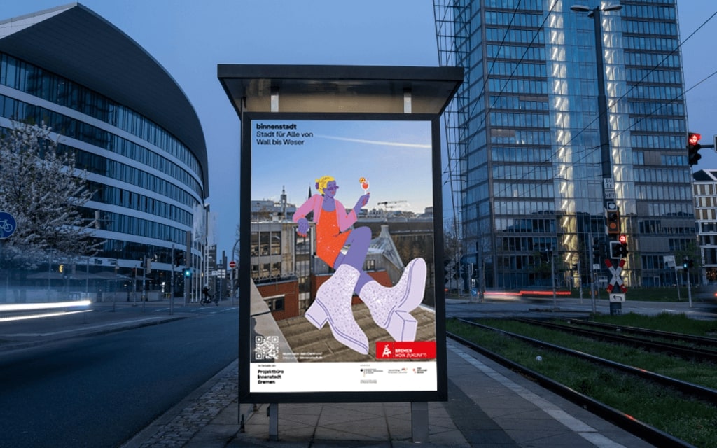 Visualisierung eines Binnestadt-Plakates in der Überseestadt
