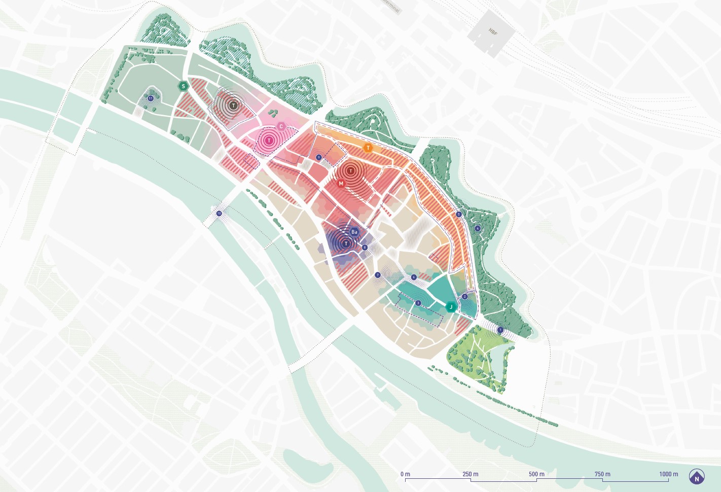 Abstrakte Karte der Bremer Altstadt mit Fokusbereichen